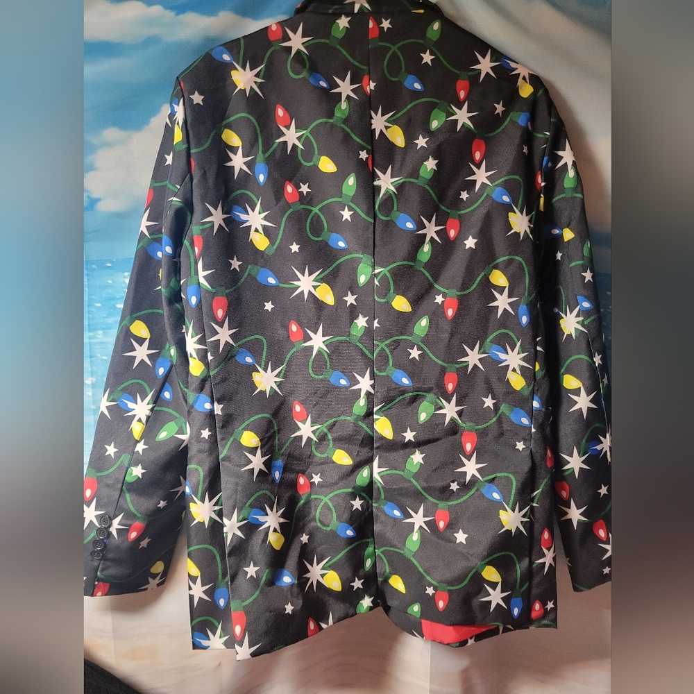 Mens NWOT Black Christmas‎ Light String Blazer Size Medium - Picture 2 of 3